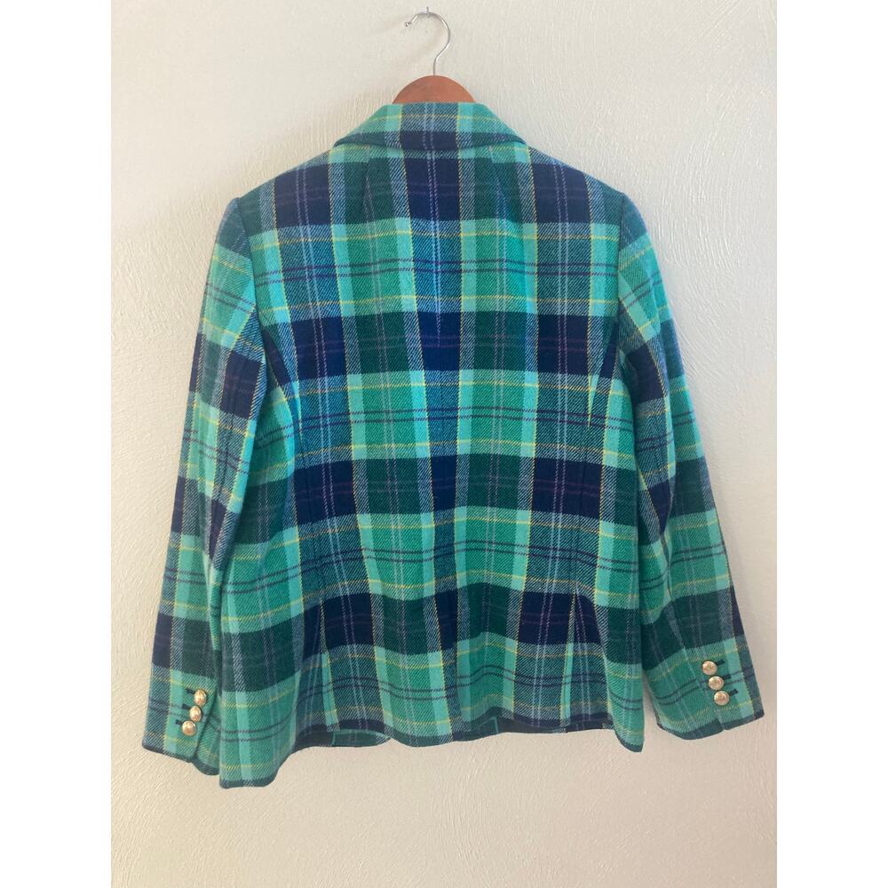 Talbots Classic Preppy Shetland Wool Blazer Aspen Plaid Tartan Turquoise Blue 8 - Picture 9 of 14